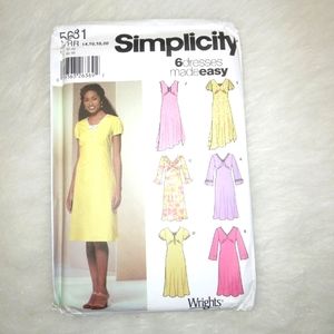 SIMPLICITY 5681 Six Dresses made EASY, sleeve and neckline variations sz 14-20